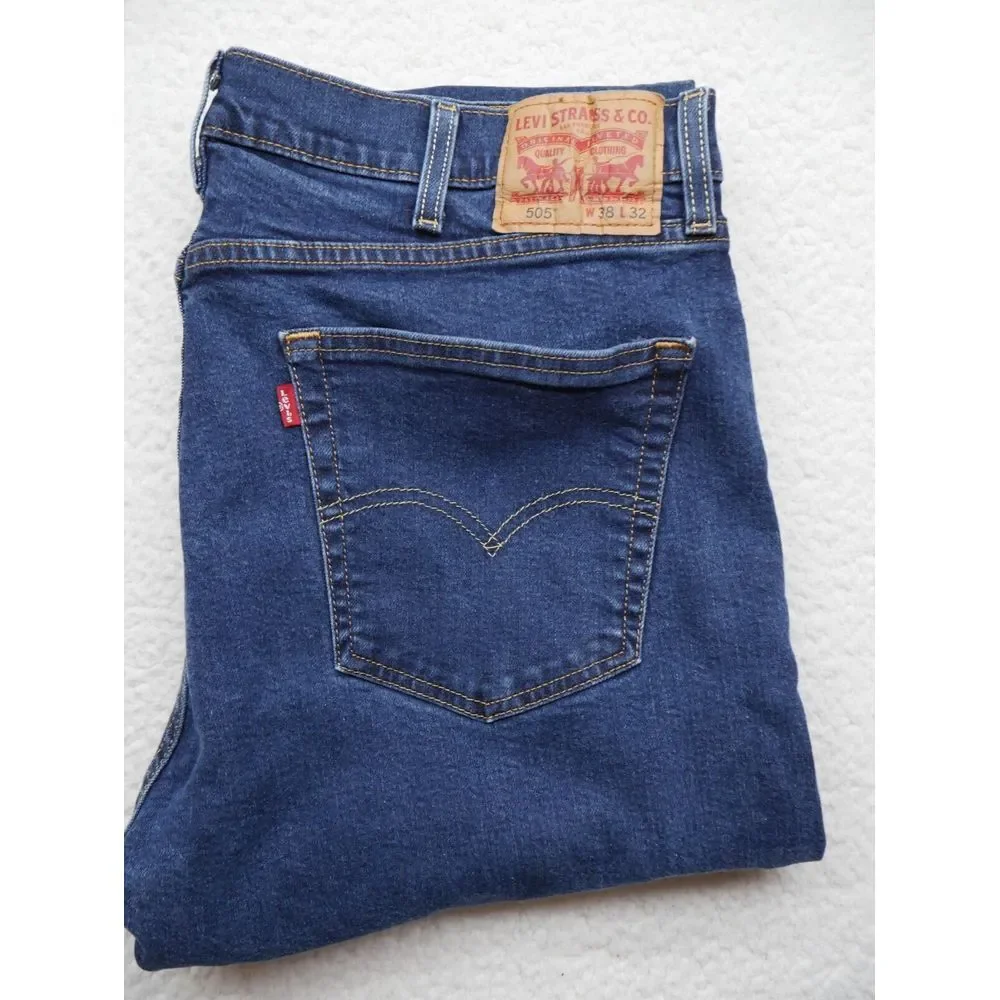 Levis 505 Jeans Mens Sz 38x32 Regular Fit‎ Straight Leg Dark Blue Denim
